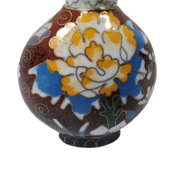 Antique Vintage Cloisonné Enamel Matchstick Toothpick Holder Bud Vase Mini 2.25" - Picture 2 of 7